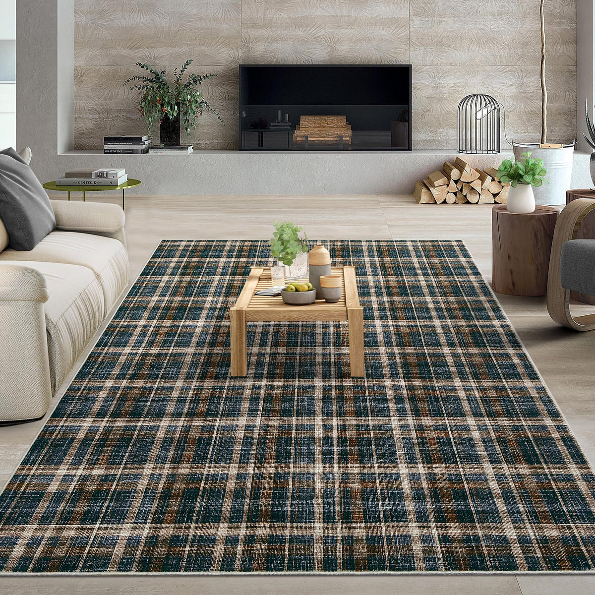 Large Living Room Rugs 8x10 Area Rugs Machine Washable Modern Geometric Neutral Rug Non Slip Low Pile Farmhouse Stain Resistant Carpet for Bedroom Nursery Classroom Dorm 8'x10' Multi
