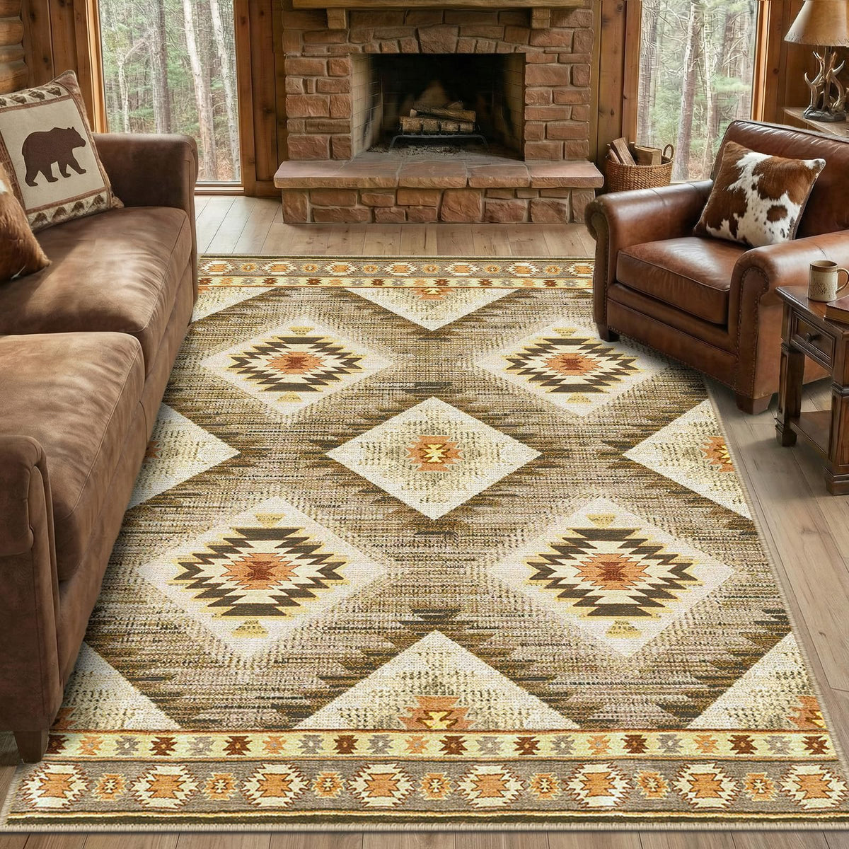 BESTSWEETIE 5'x7' Washable Area Rug for Living Room Bedroom Yellowbrown