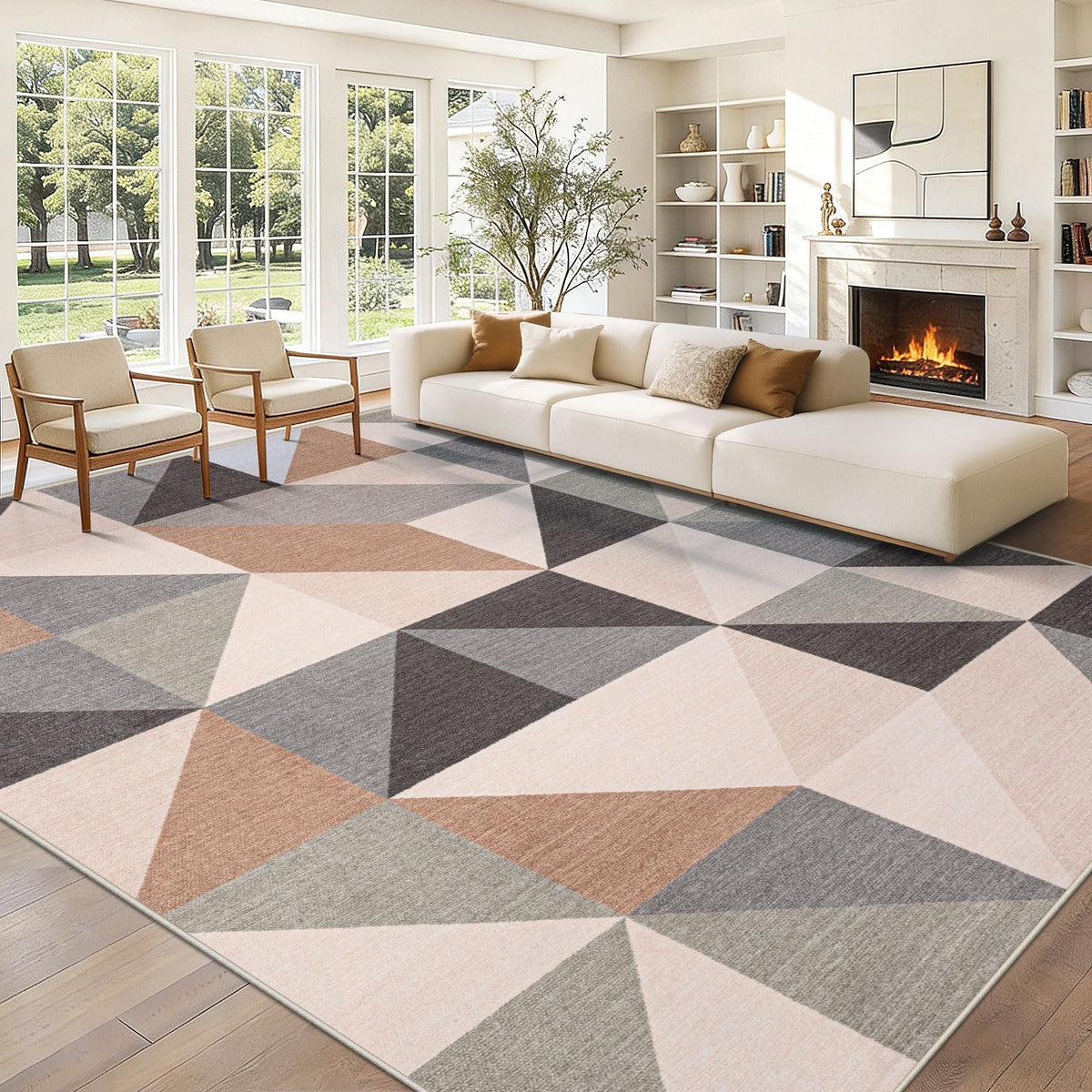 Washable Rug 8x10 Area Rugs: Modern Geometric Area Rug for Living Room Non-Slip Neutral Soft Carpet Low Pile Stain Resistant Indoor Rugs for Bedroom Nursery Dining Room Office (Beige Brown, 8'X10')