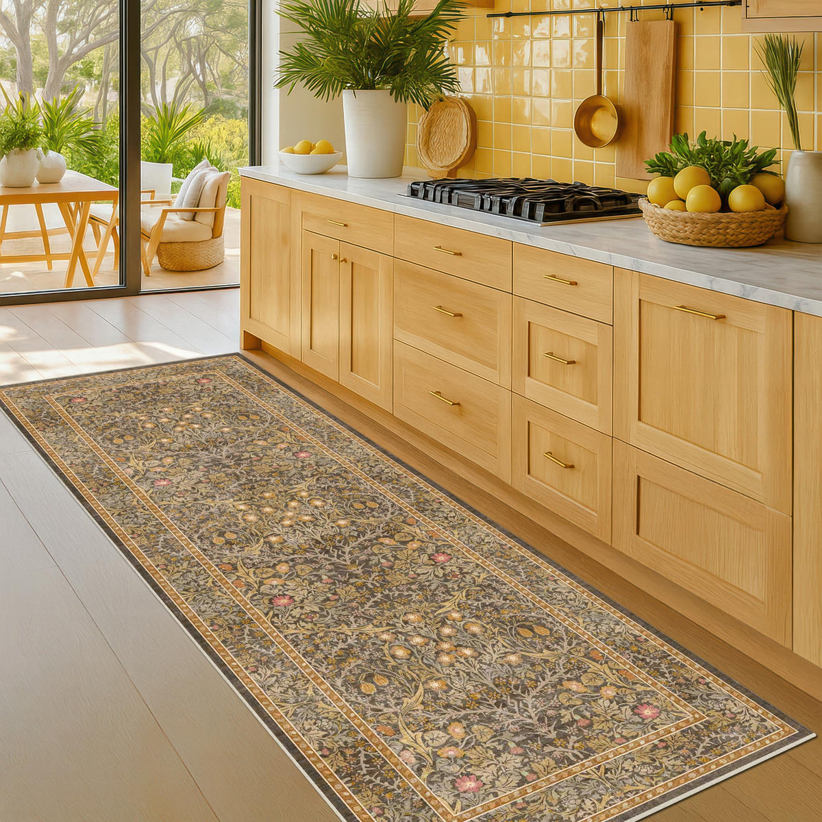 Floral Dark Green Washable Area Rugs 8x10, Vintage Living Room Rug