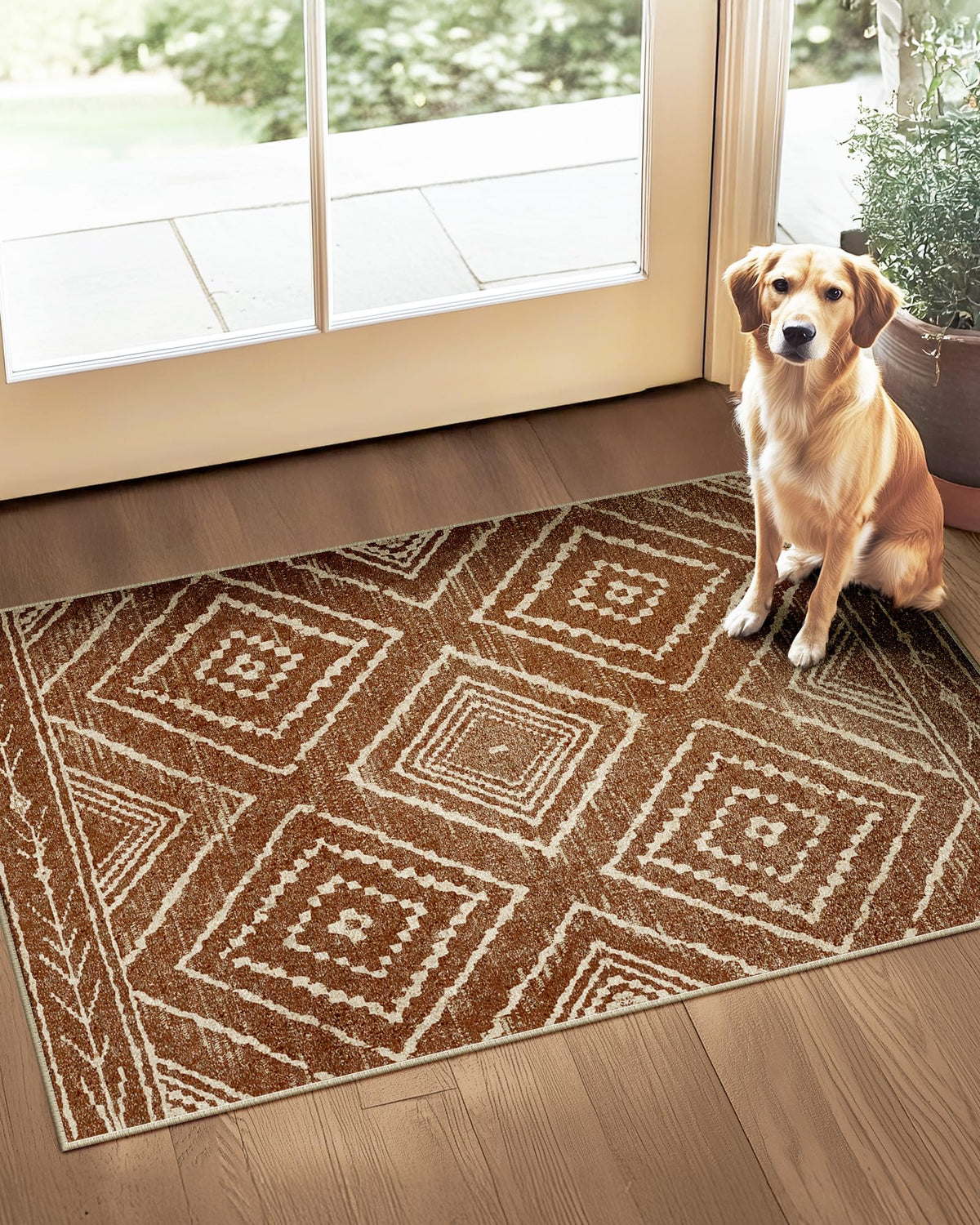 BESTSWEETIE 5'x7' Washable Area Rug for Living Room Bedroom Yellowbrown