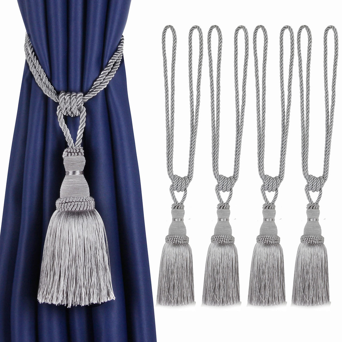 BEL AVENIR 2 Pack Curtain Tiebacks Tassel Drapery Tie-Backs Rope Holdbacks