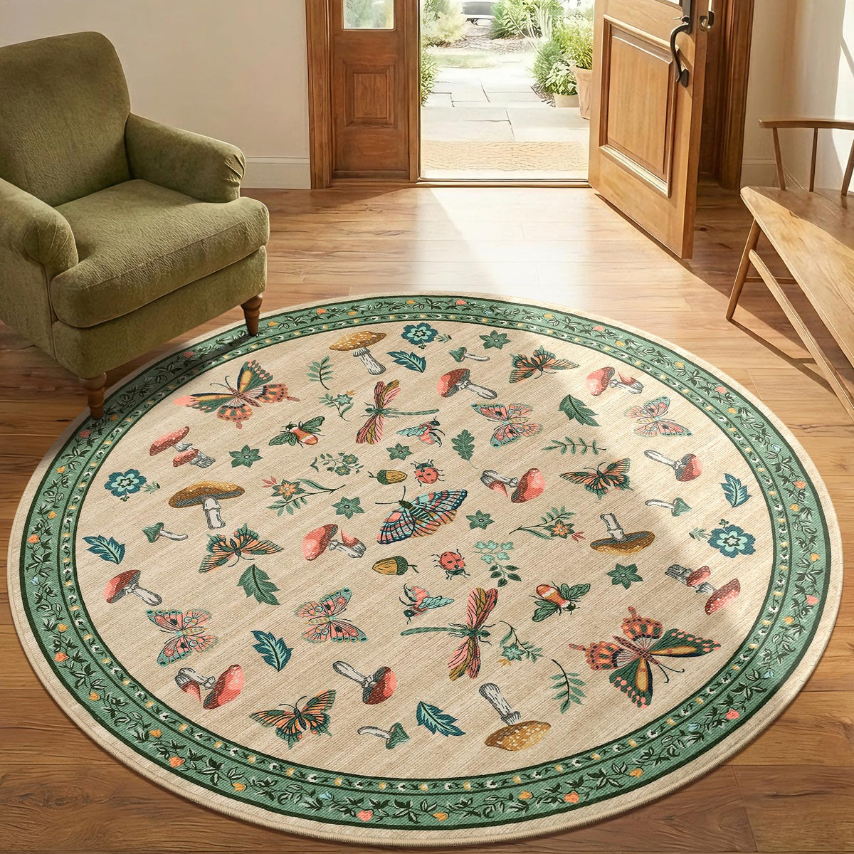 ROYHOME Mushroom Insect Washable Rug 5x7 for Bedroom Living Room Brown