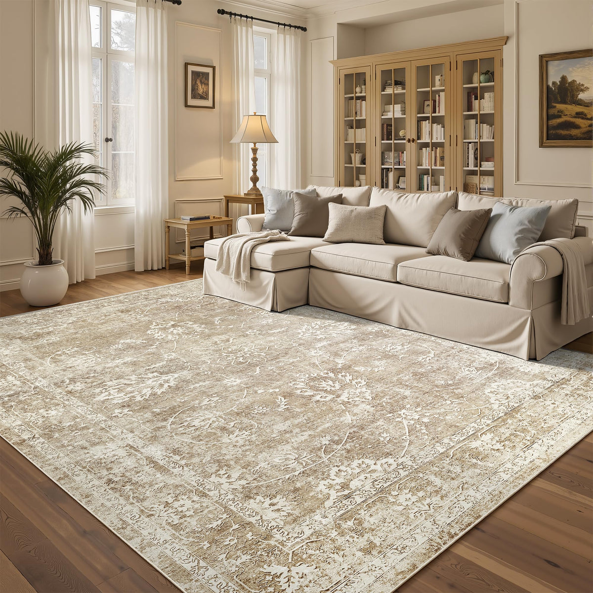 Madane 8x10 Area Rugs for Living Room, Washable Neutral Rug Brown/Sand