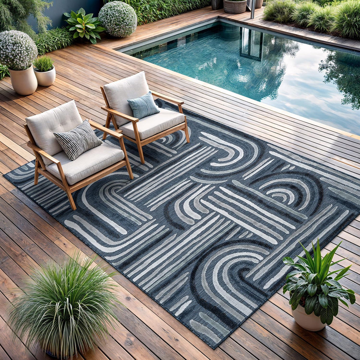 CAMILSON Indoor Outdoor Rug, Multicolor 6x9 Geometric Arch Striped Area Rugs for Patio and Home Areas, Easy-Cleaning Non-Shedding Living Room, Garden and Deck Washable Outside Carpet (6 x 9)