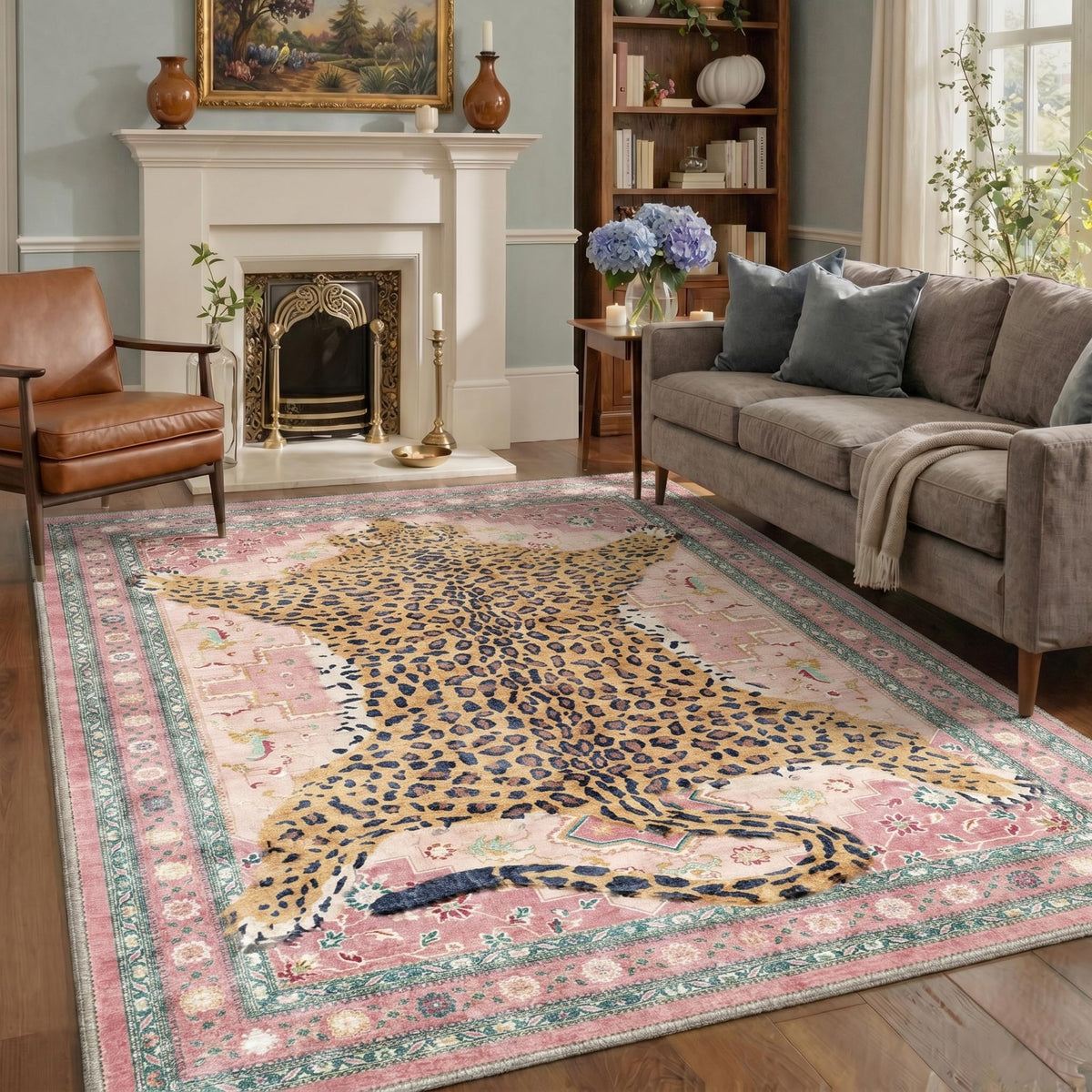Bavni Leopard Rug 5x7 Cheetah Animal Print Rug Washable Jungle Rugs Blue