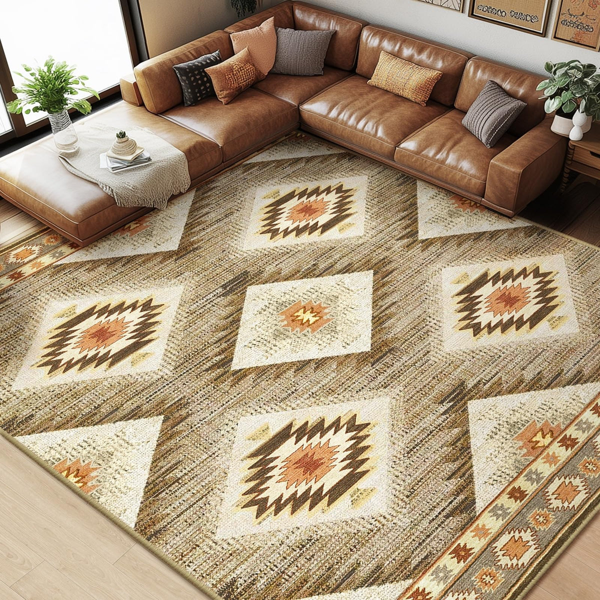BESTSWEETIE 5'x7' Washable Area Rug for Living Room Bedroom Yellowbrown