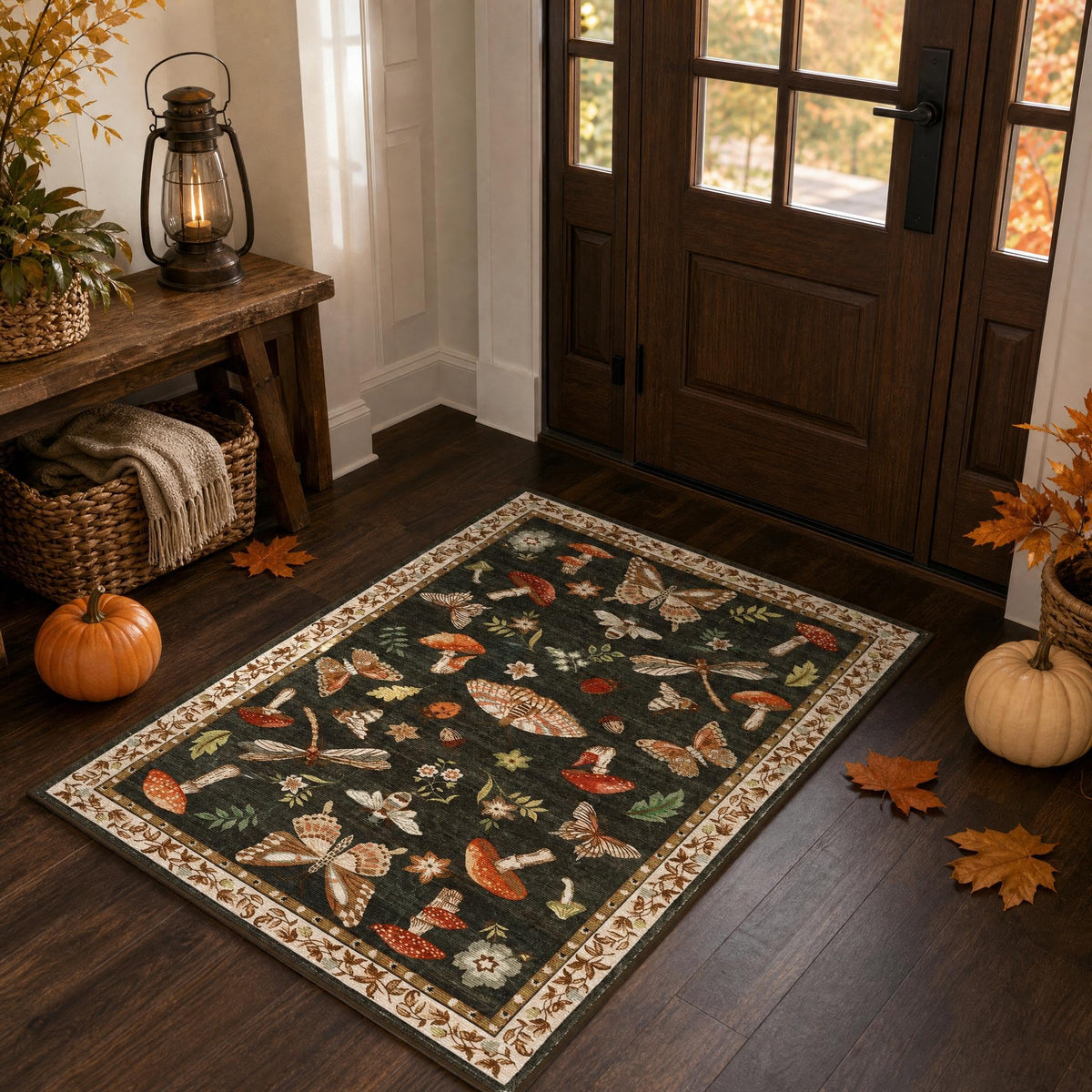 ROYHOME Mushroom Insect Washable Rug 5x7 for Bedroom Living Room Brown
