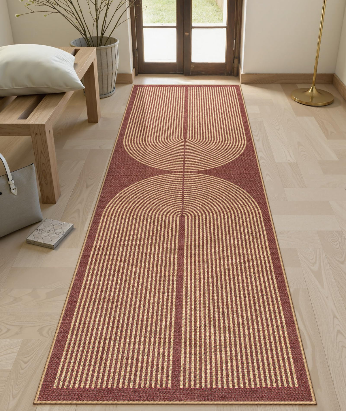 Lahome Modern Rainbow Easy Jute Carpet, Washable 5x7 Area Rugs for Living Room Patio Black Farmhouse Indoor Outdoor Rugs, Contemporary Natural Non Slip Floor Carpet for Office RV Backyard