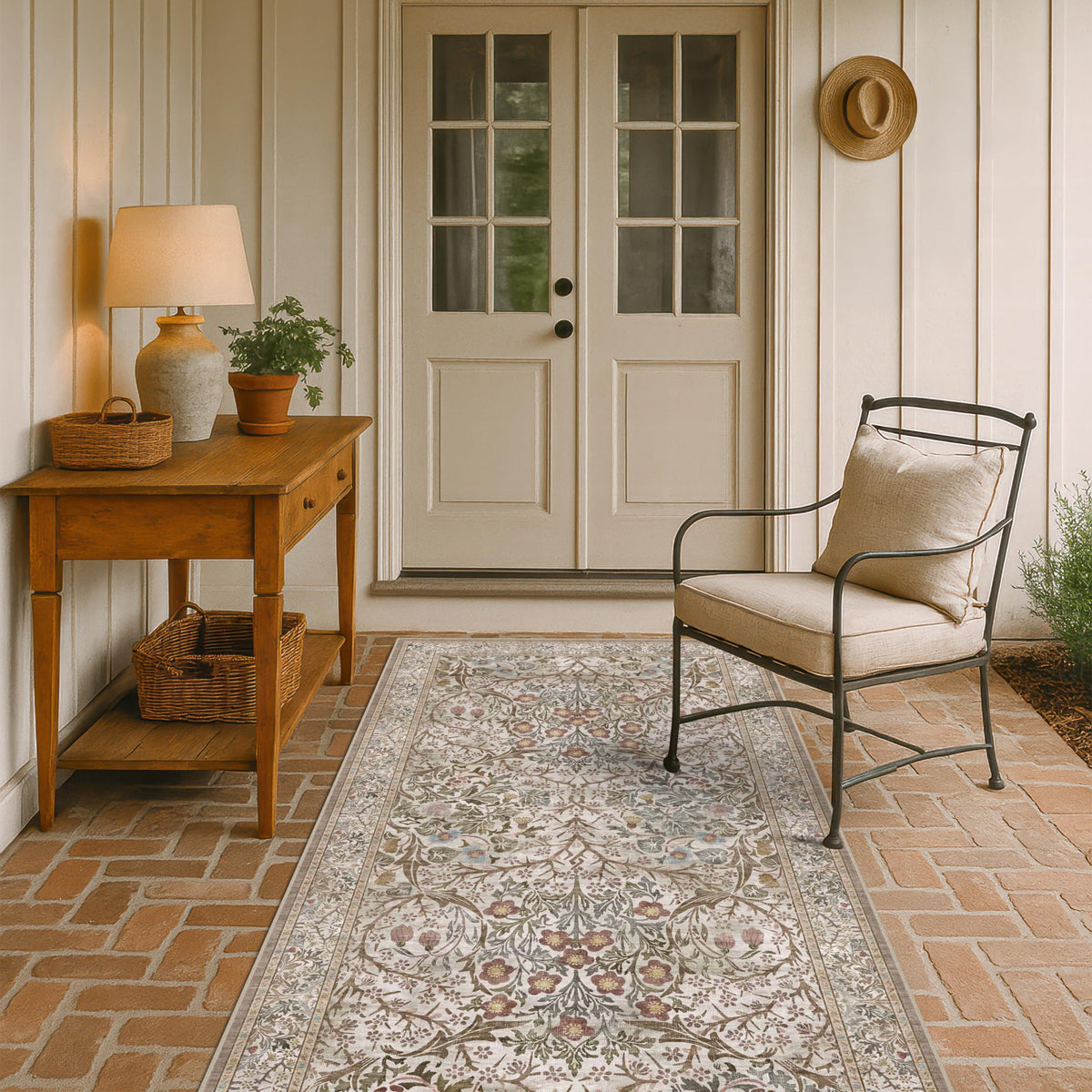 Floral Dark Green Washable Area Rugs 8x10, Vintage Living Room Rug