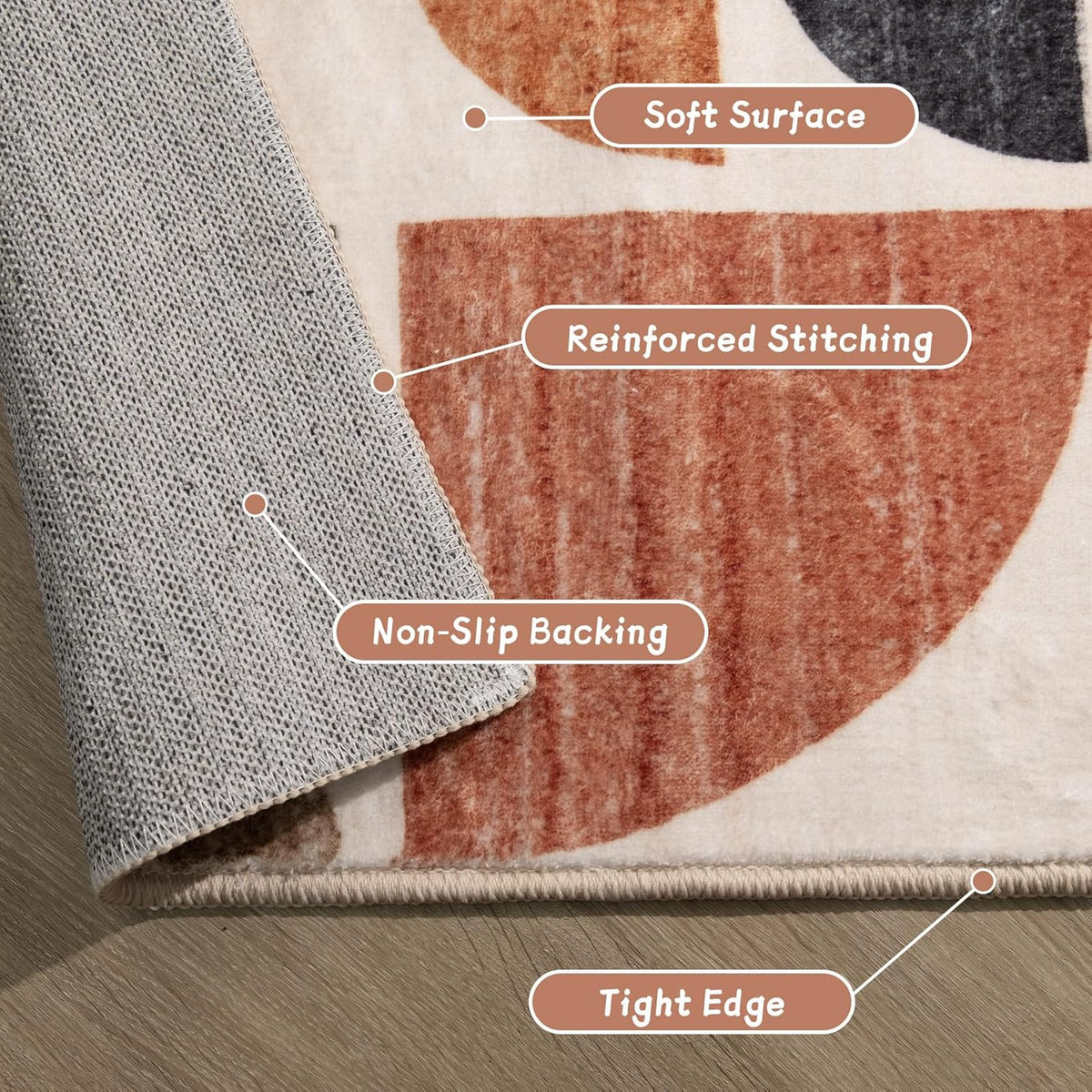 MUJOO 5x7 Area Rugs Washable,Boho Rugs Non Slip Modern Abstract Large