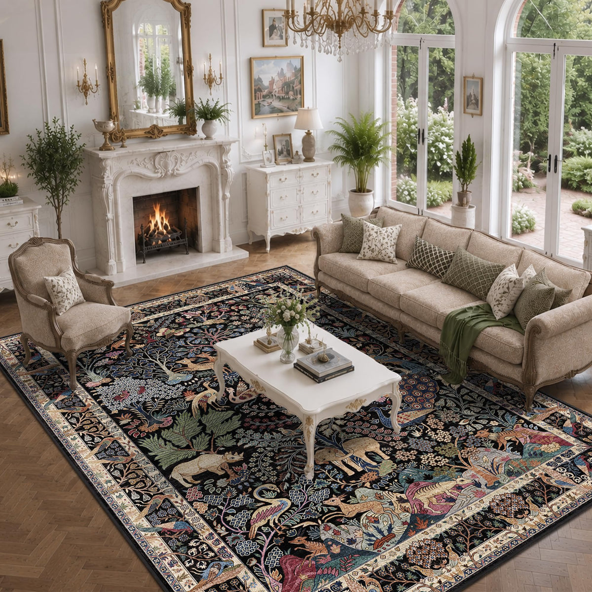 5x7 Washable Area Rug Vintage Animals Print Boho Indoor Carpet