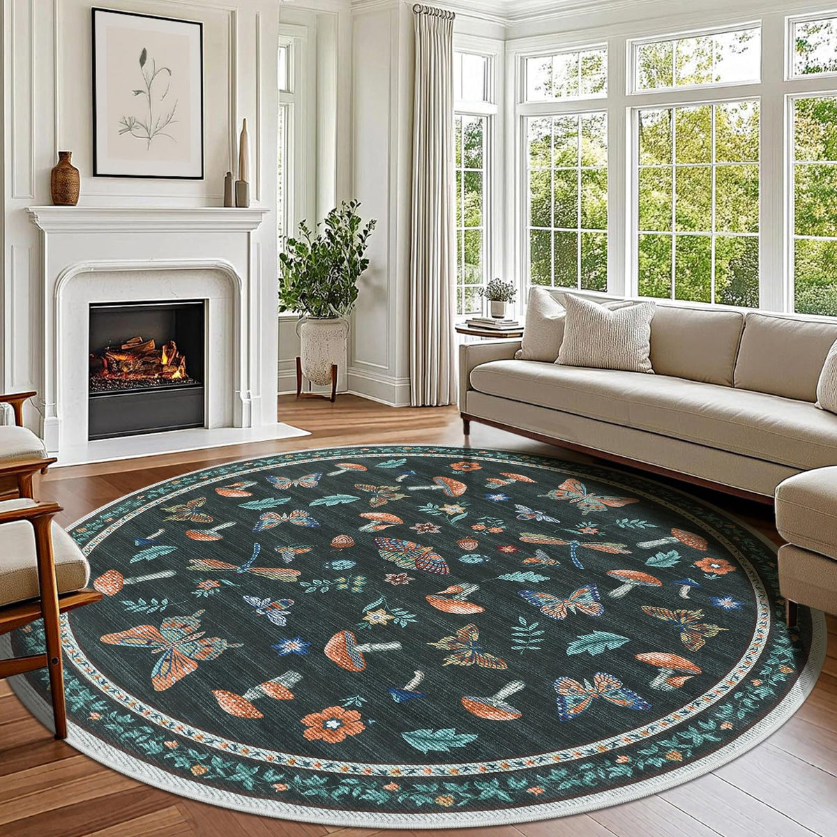 ROYHOME Mushroom Insect Washable Rug 5x7 for Bedroom Living Room Brown