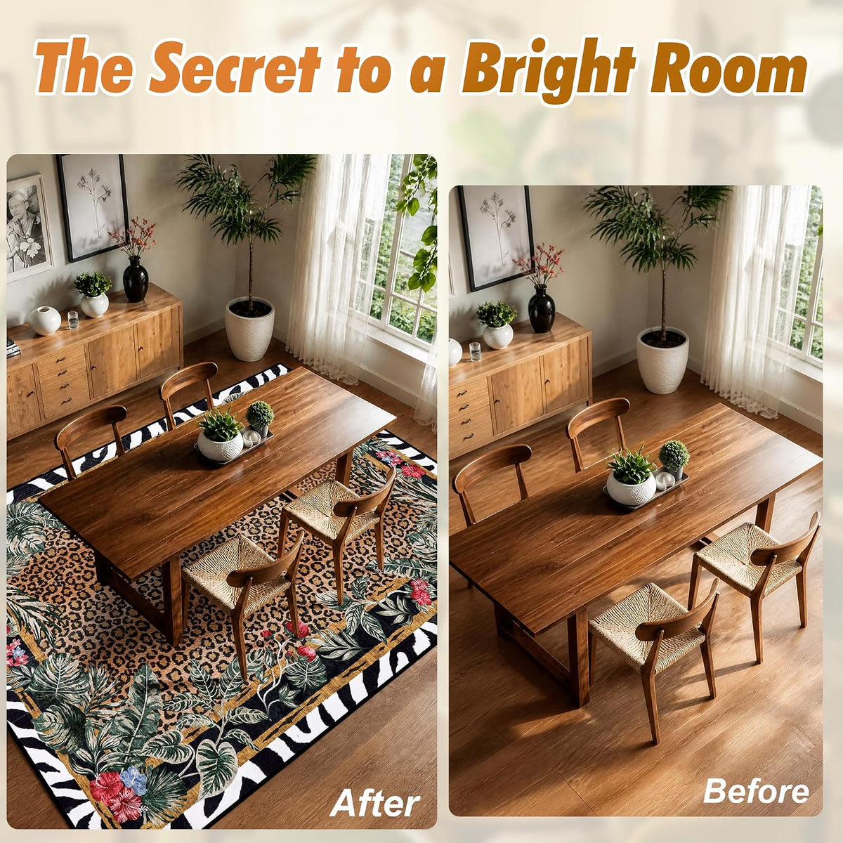 Leopard Area Rugs for Living Room 5×7, Washable Cheetah Rug with Zebra-Striped Border, Non-Slip Low Pile Animal Print Carpet for Bedroom, Dining Room, Playroom, Home Decor