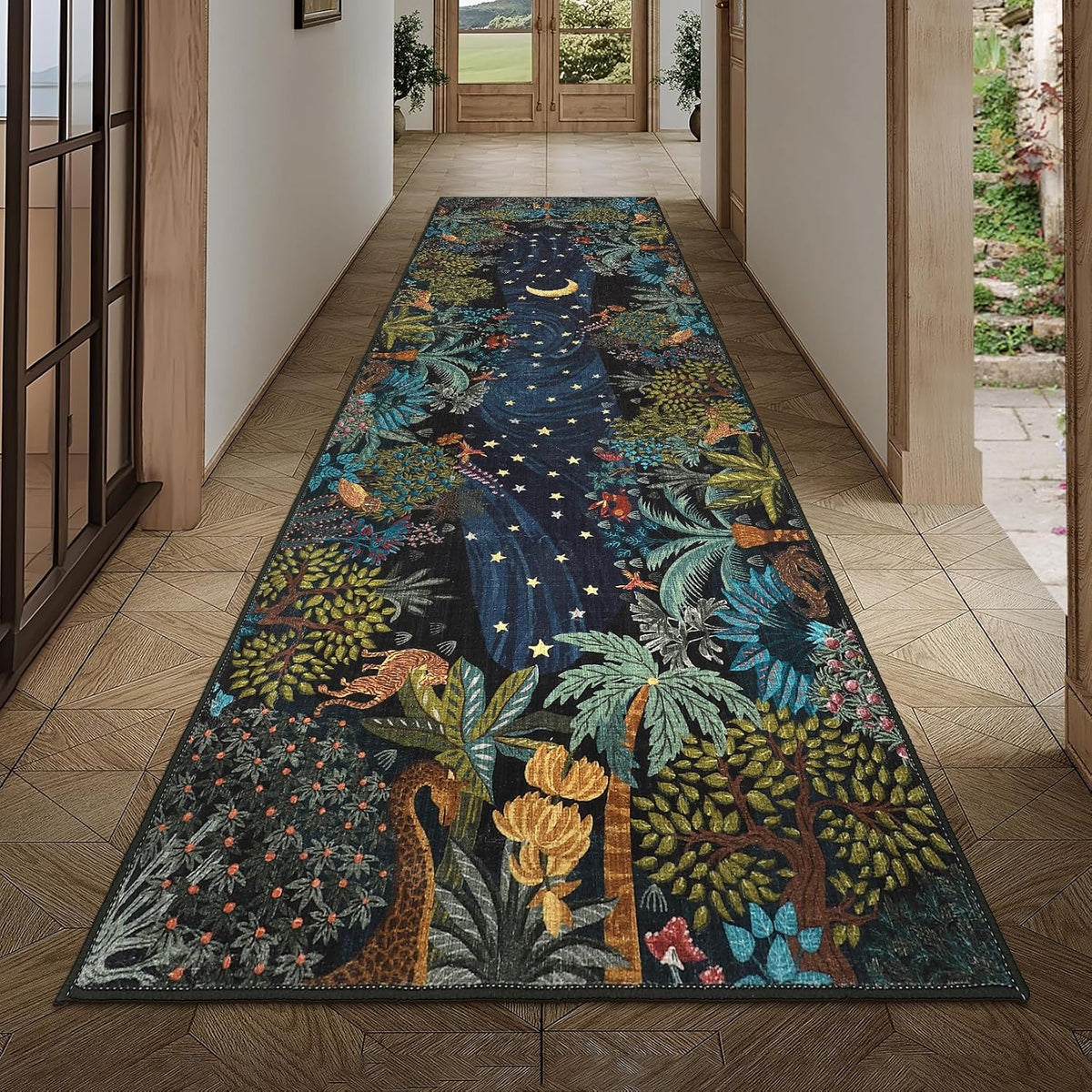 GarveeHome 5x7 Jungle Area Rug Washable Rugs for Living Room Bedroom, Soft Low Pile Non Slip Accent Floor Mat Animal Print Throw Rug Indoor Carpet Dining Room Playroom