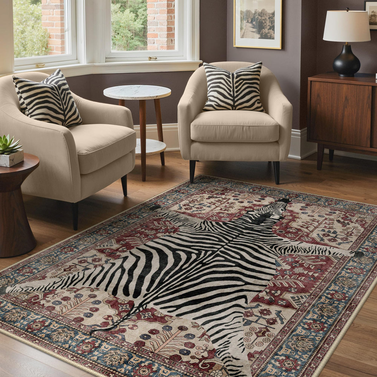 Bavni Leopard Rug 5x7 Cheetah Animal Print Rug Washable Jungle Rugs Blue