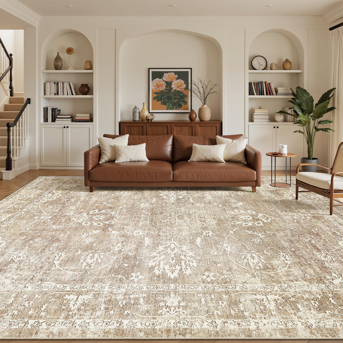 Madane 8x10 Area Rugs for Living Room, Washable Neutral Rug Brown/Sand