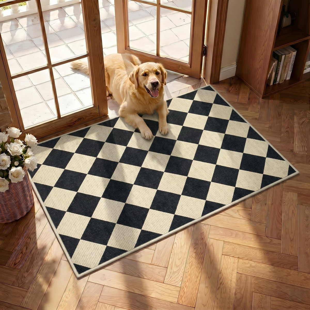GarveeHome 5x7 Checkered Area Rug Black and Brown Washable Living Room Rug