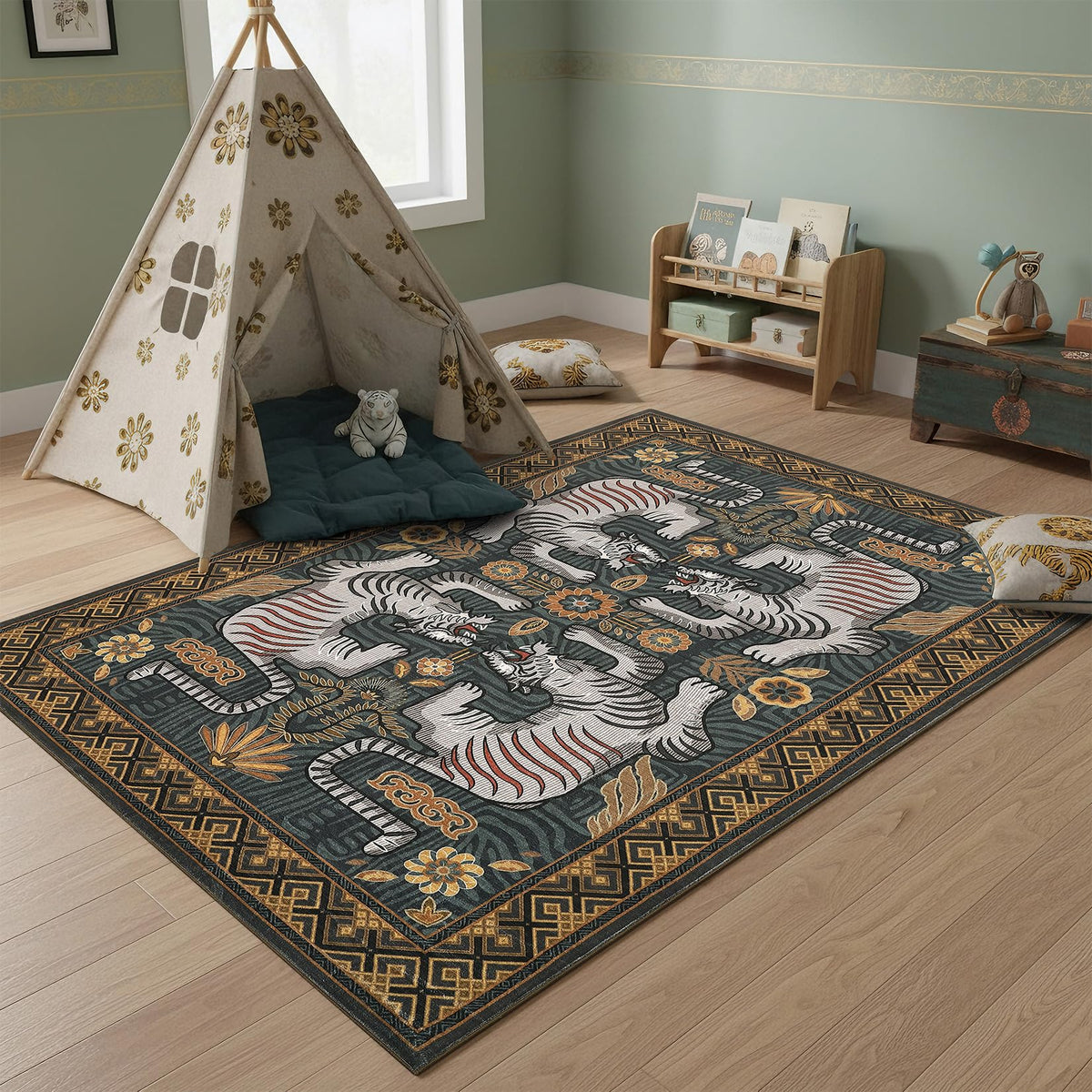 GarveeHome Tiger 8x10 Area Rugs Boho Washable Vintage Non Slip Living Room