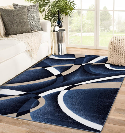 Luxe Weavers Geometric Abstract Area Rug Navy 5x7