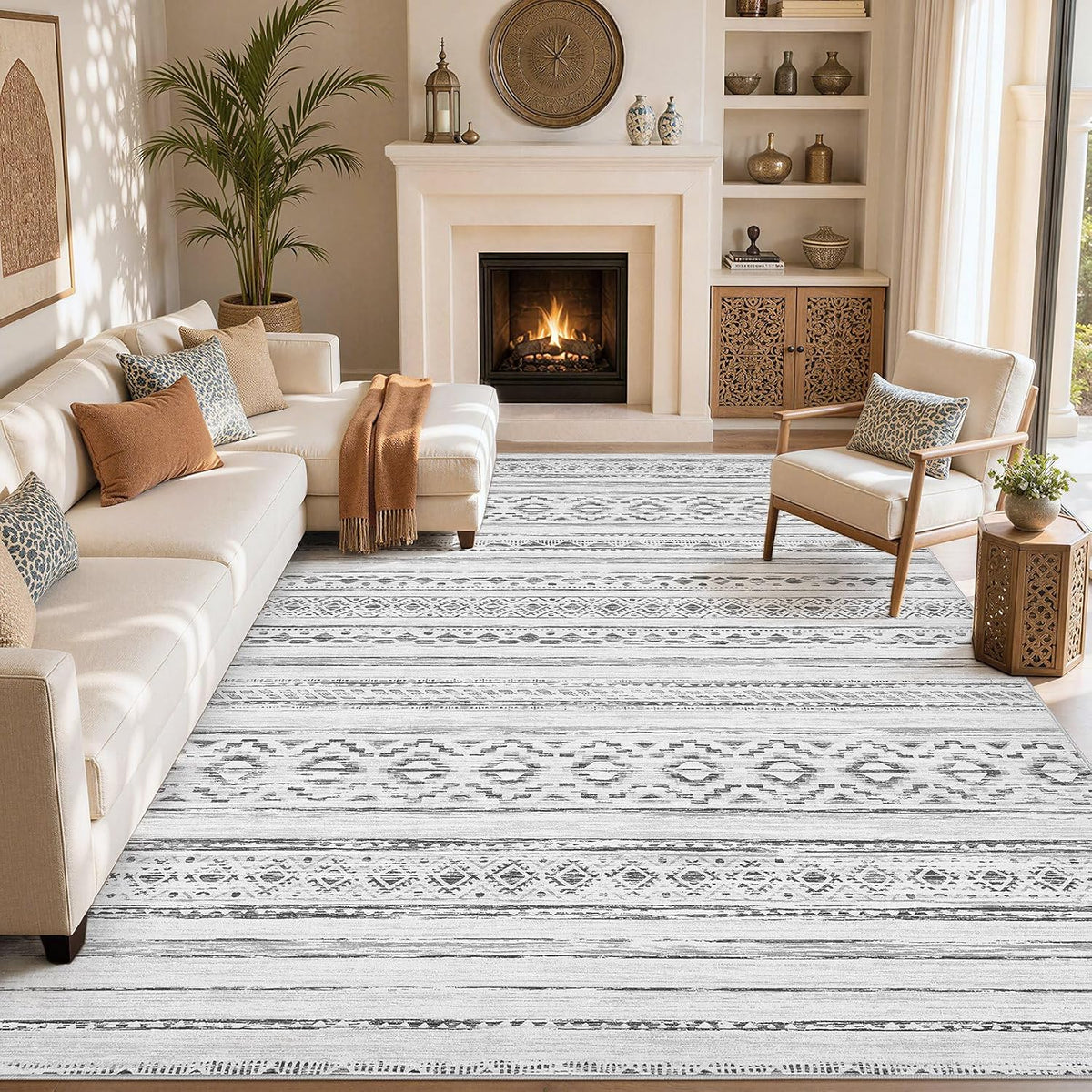 cotiled 6x9 Area Rugs for Living Room: Boho Washable Rug for Dining Room