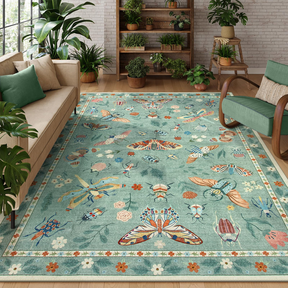 Lahome Insect 5x7 Area Rugs, Soft Bug Washable Rugs for Bedroom Living Room