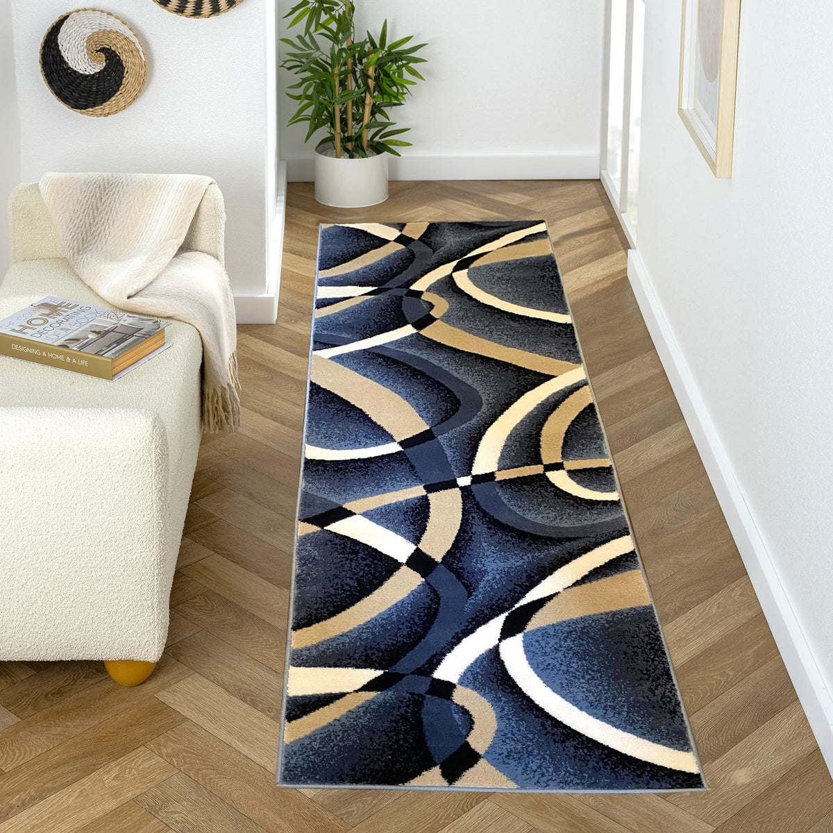 Luxe Weavers Geometric Abstract Area Rug Navy 5x7