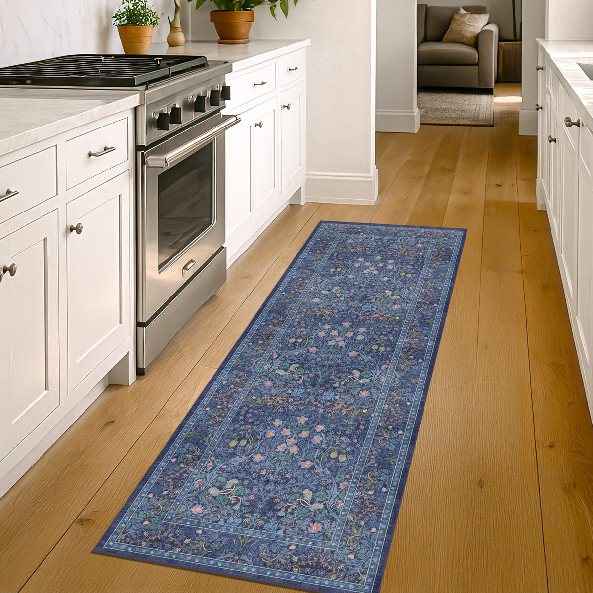 Floral Dark Green Washable Area Rugs 8x10, Vintage Living Room Rug