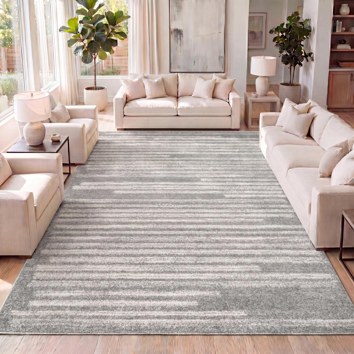JONATHAN Y Khalil Modern Berber Stripe Cream/Black Indoor Area Rug, 8x10, Contemporary, Bohemian, Easy-Cleaning for Living Room, Bedroom, Kitchen, Pet Friendly, Non-Shedding (MOH207A-8)