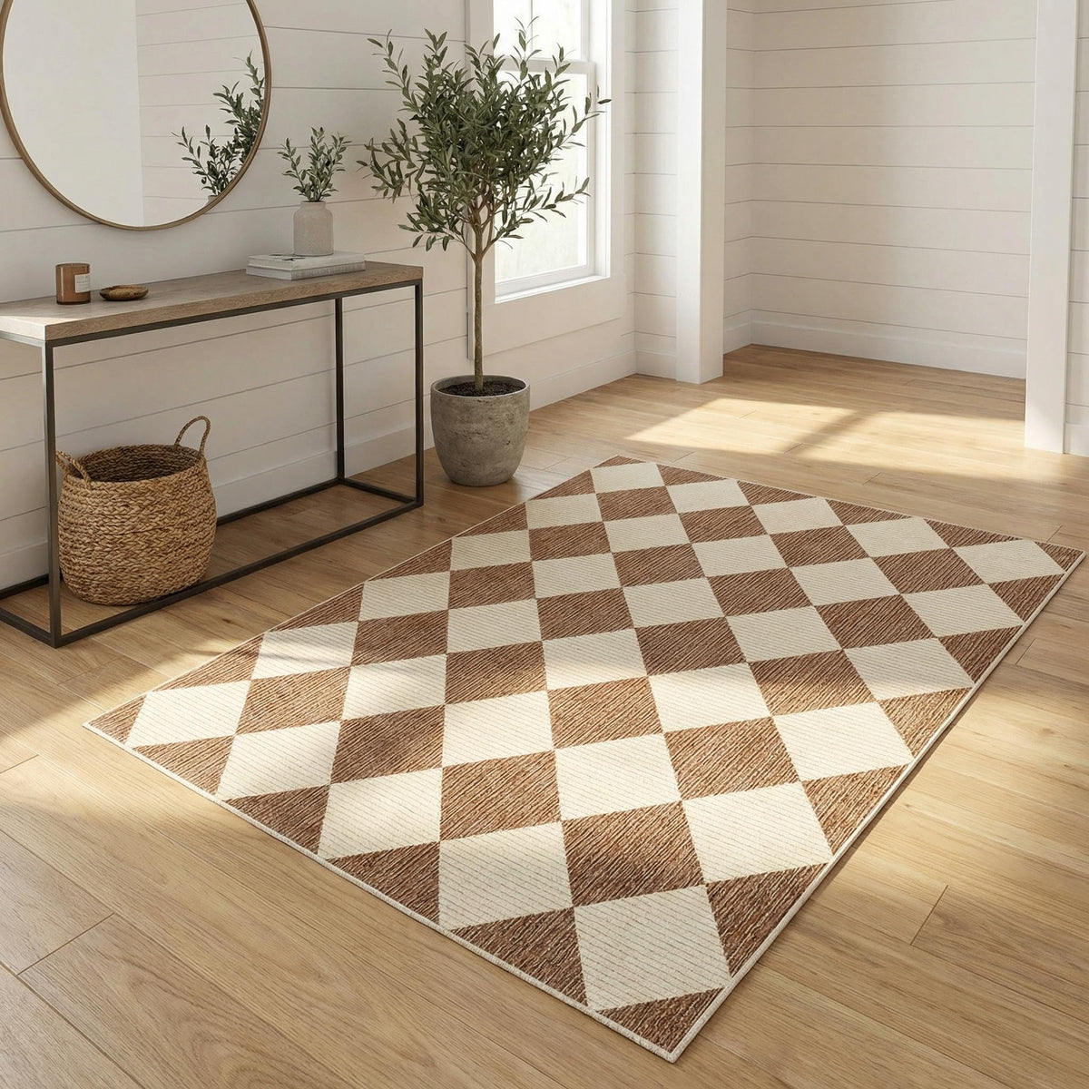GarveeHome 5x7 Checkered Area Rug Black and Brown Washable Living Room Rug