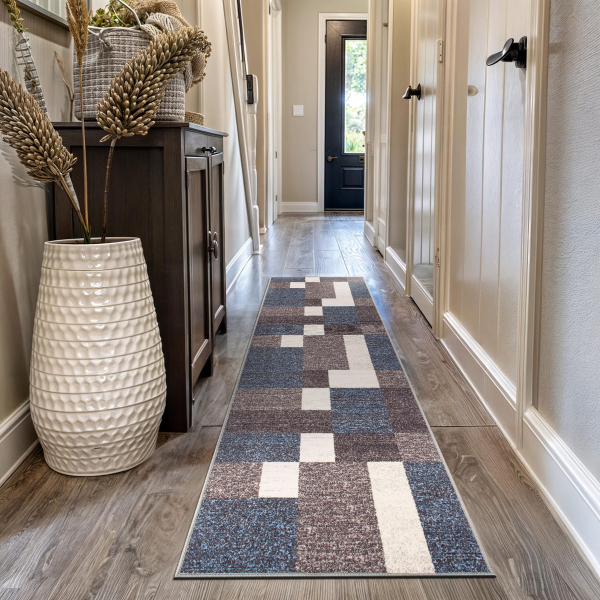 Rugshop Geometric Boxes Non-Slip Contemporary Area Rug Blue 5'3" x 7'3"