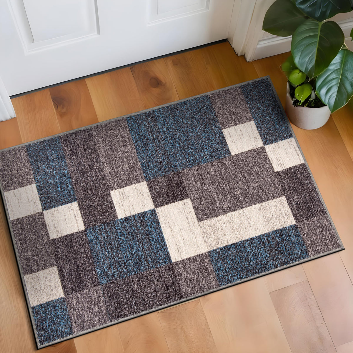 Rugshop Geometric Boxes Non-Slip Contemporary Area Rug Blue 5'3" x 7'3"