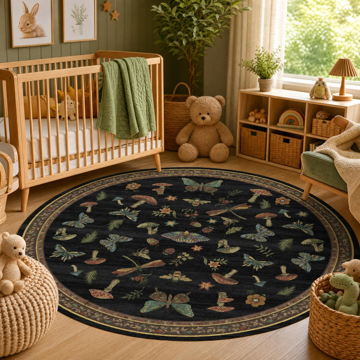 ROYHOME Mushroom Insect Washable Rug 5x7 for Bedroom Living Room Brown