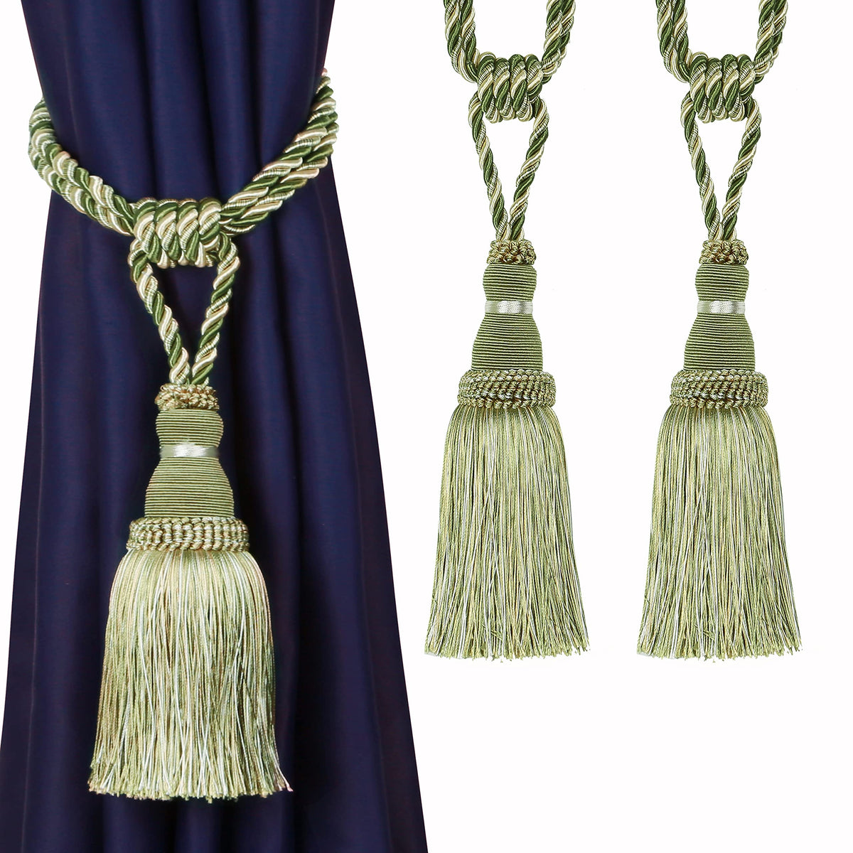 BEL AVENIR 2 Pack Curtain Tiebacks Tassel Drapery Tie-Backs Rope Holdbacks