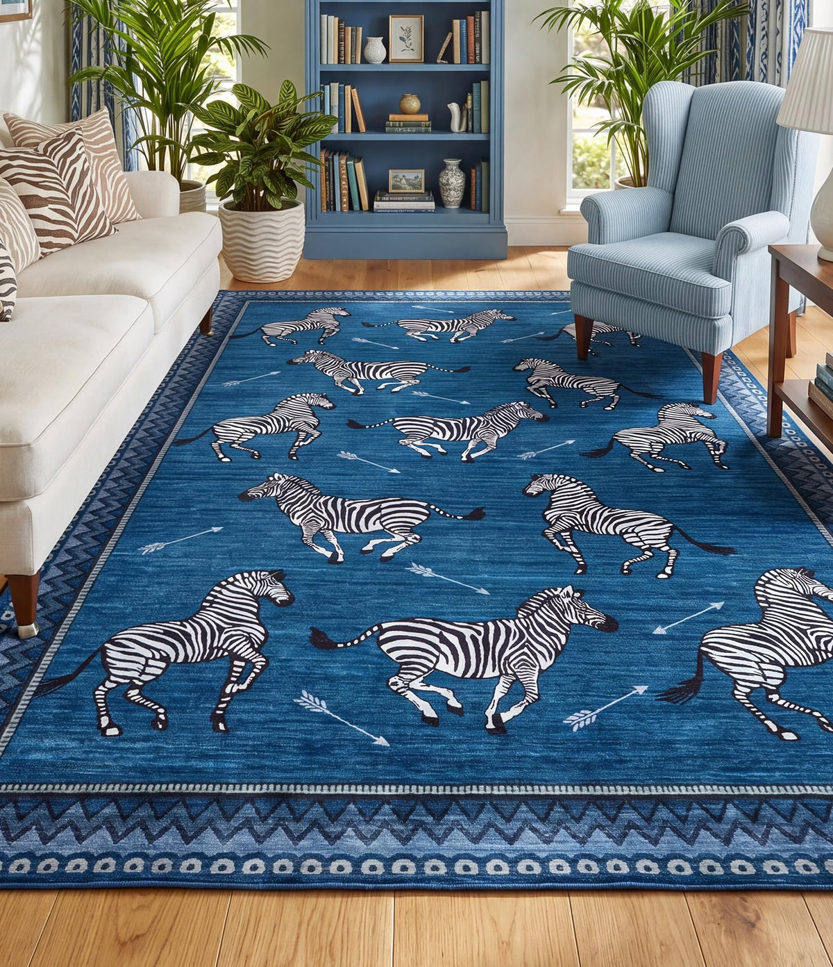 YIHOUSE Red Zebra Area Rugs 5×7, Washable Animal Print Rug with Checkered Border, Non-Slip Low Pile Mid-Century Modern Carpet for Living Room, Bedroom, Dining Room, Home Decor