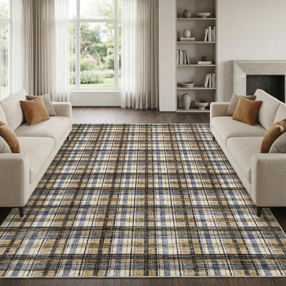 Large Living Room Rugs 8x10 Area Rugs Machine Washable Modern Geometric Neutral Rug Non Slip Low Pile Farmhouse Stain Resistant Carpet for Bedroom Nursery Classroom Dorm 8'x10' Multi