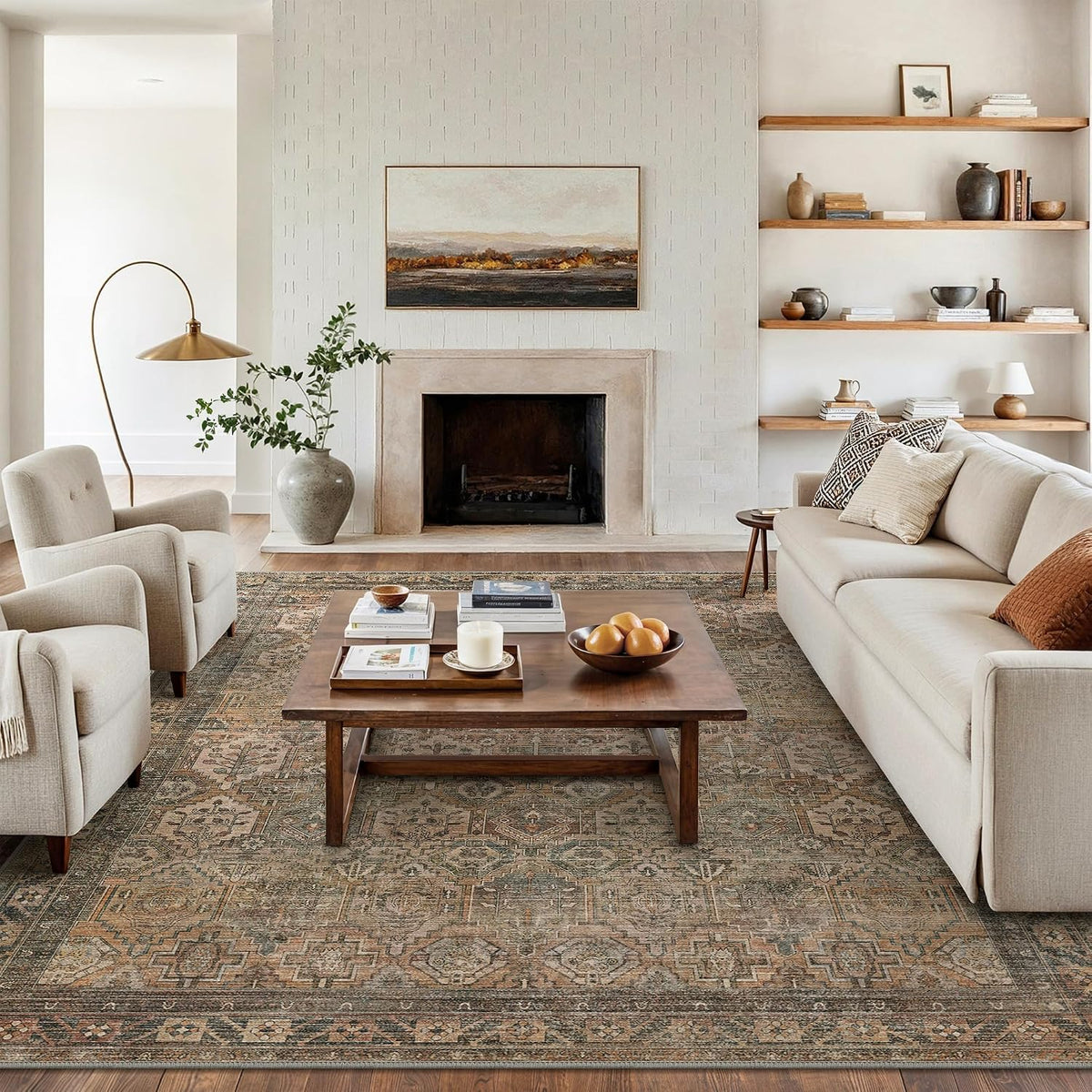 8x10 Area Rug Washable Rug for Living Room Bedroom Non Slip Carpet Taupe