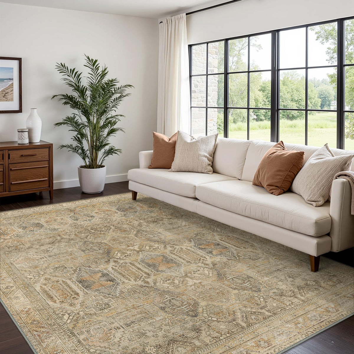8x10 Area Rug Washable Rug for Living Room Bedroom Non Slip Carpet Taupe