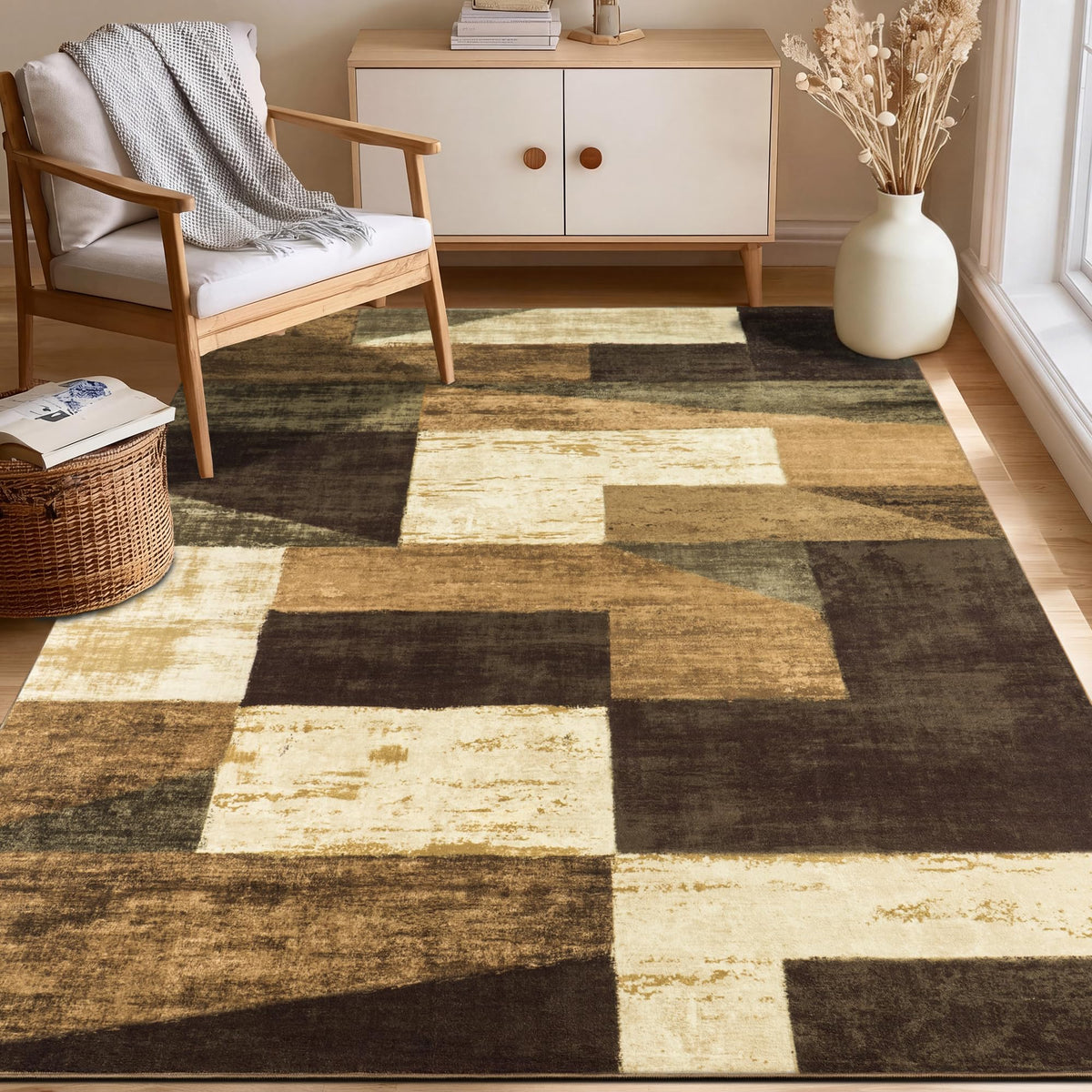 Mugorn Modern Geometric Living Room Rug, Soft Washable 4x6 Area Rug