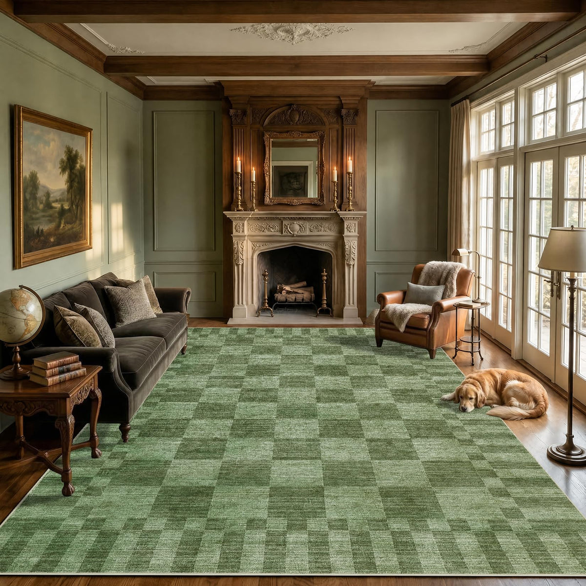 GarveeHome Brown Checkered Rug 5x7 Area Rugs Washable Living Room 5x7 Rug