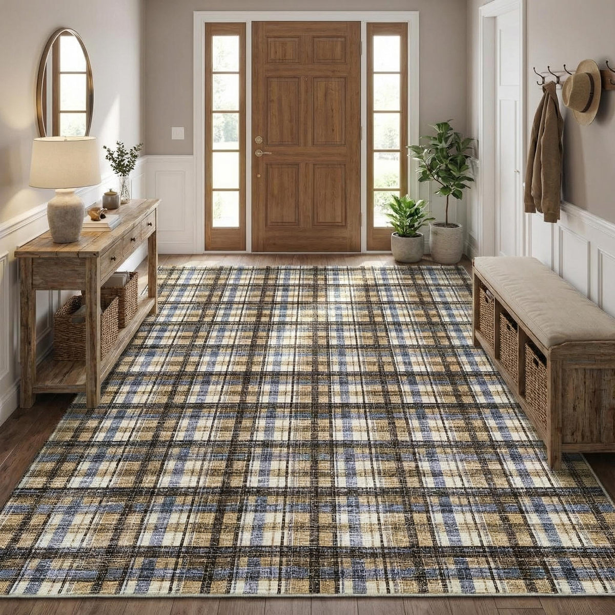 Large Living Room Rugs 8x10 Area Rugs Machine Washable Modern Geometric Neutral Rug Non Slip Low Pile Farmhouse Stain Resistant Carpet for Bedroom Nursery Classroom Dorm 8'x10' Multi