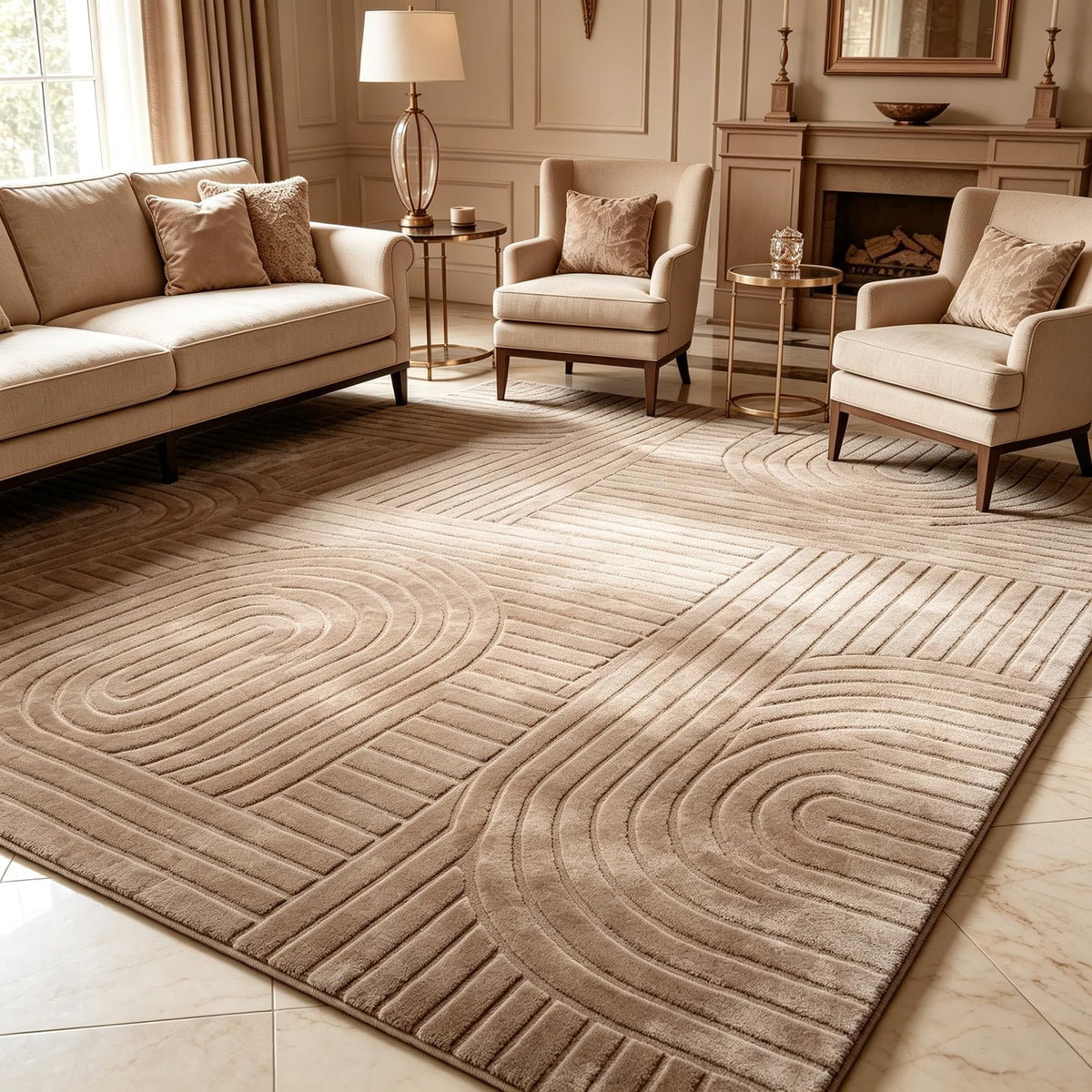 5x7 Solid Beige Area Rugs for Living Room, Geometric Washable Rug