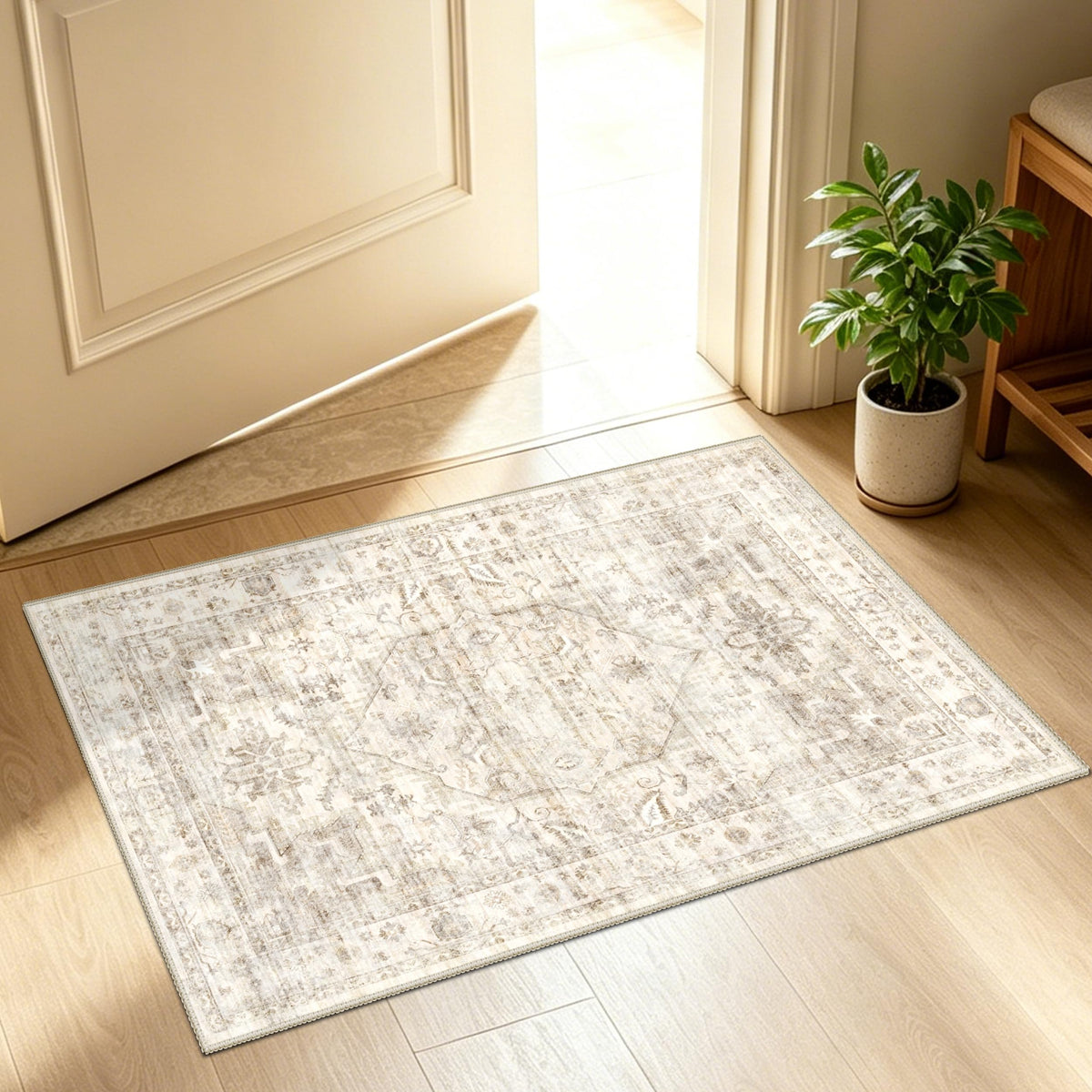 8x10 Geometric Washable Area Rug, Rugs for Living Room, Blue Grey