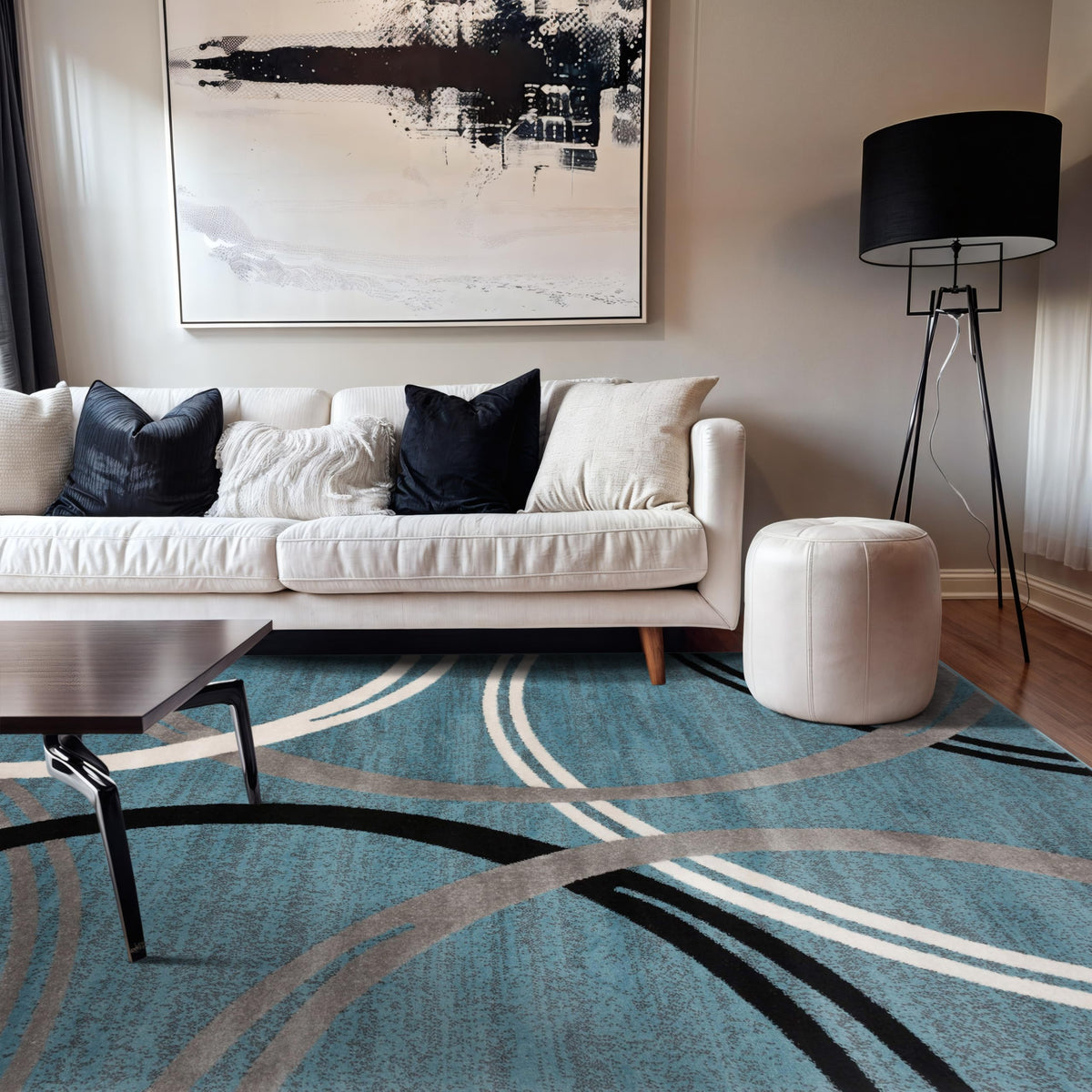 Rugshop Wavy Circles Fade-Resistant Living Room Area Rug Gray 5'3" x 7'3"