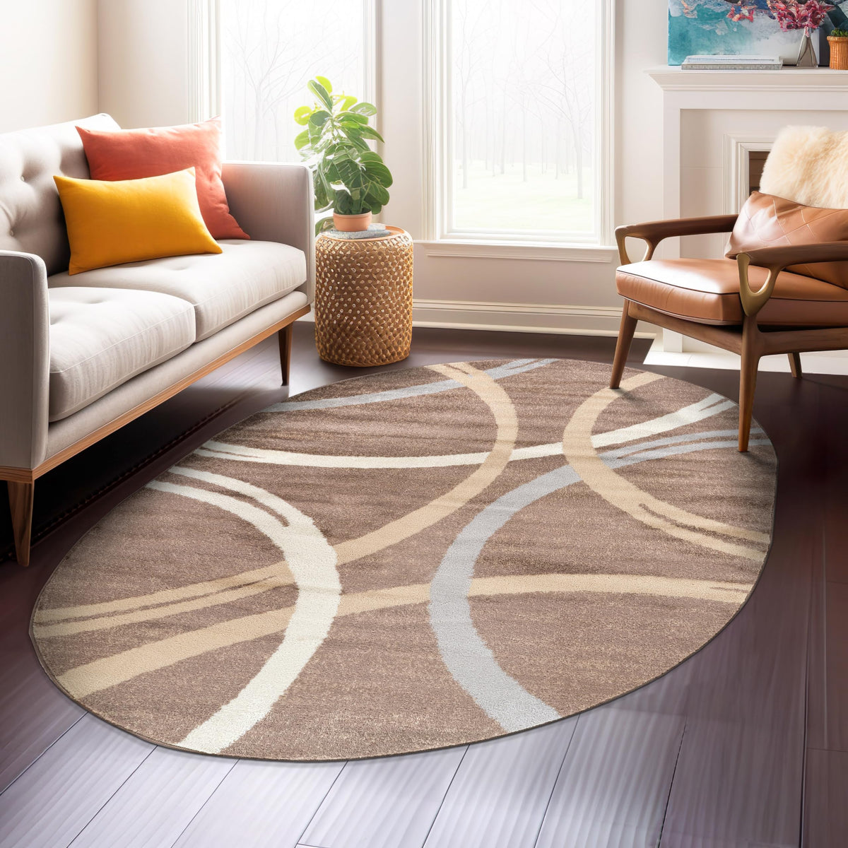 Rugshop Wavy Circles Fade-Resistant Living Room Area Rug Gray 5'3" x 7'3"