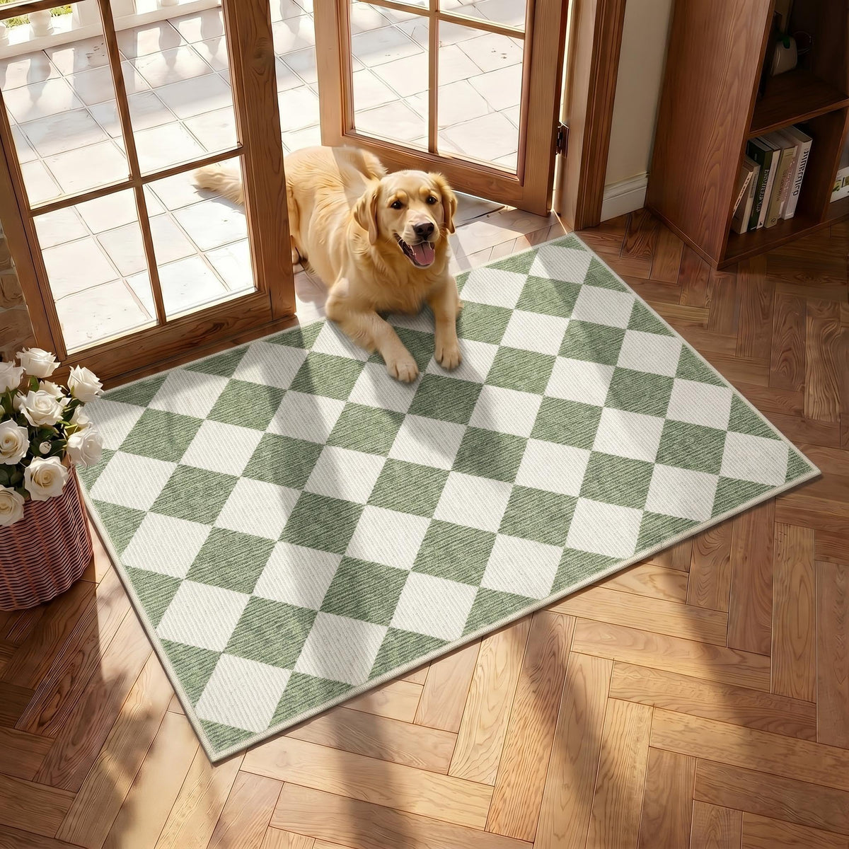 GarveeHome 5x7 Checkered Area Rug Black and Brown Washable Living Room Rug