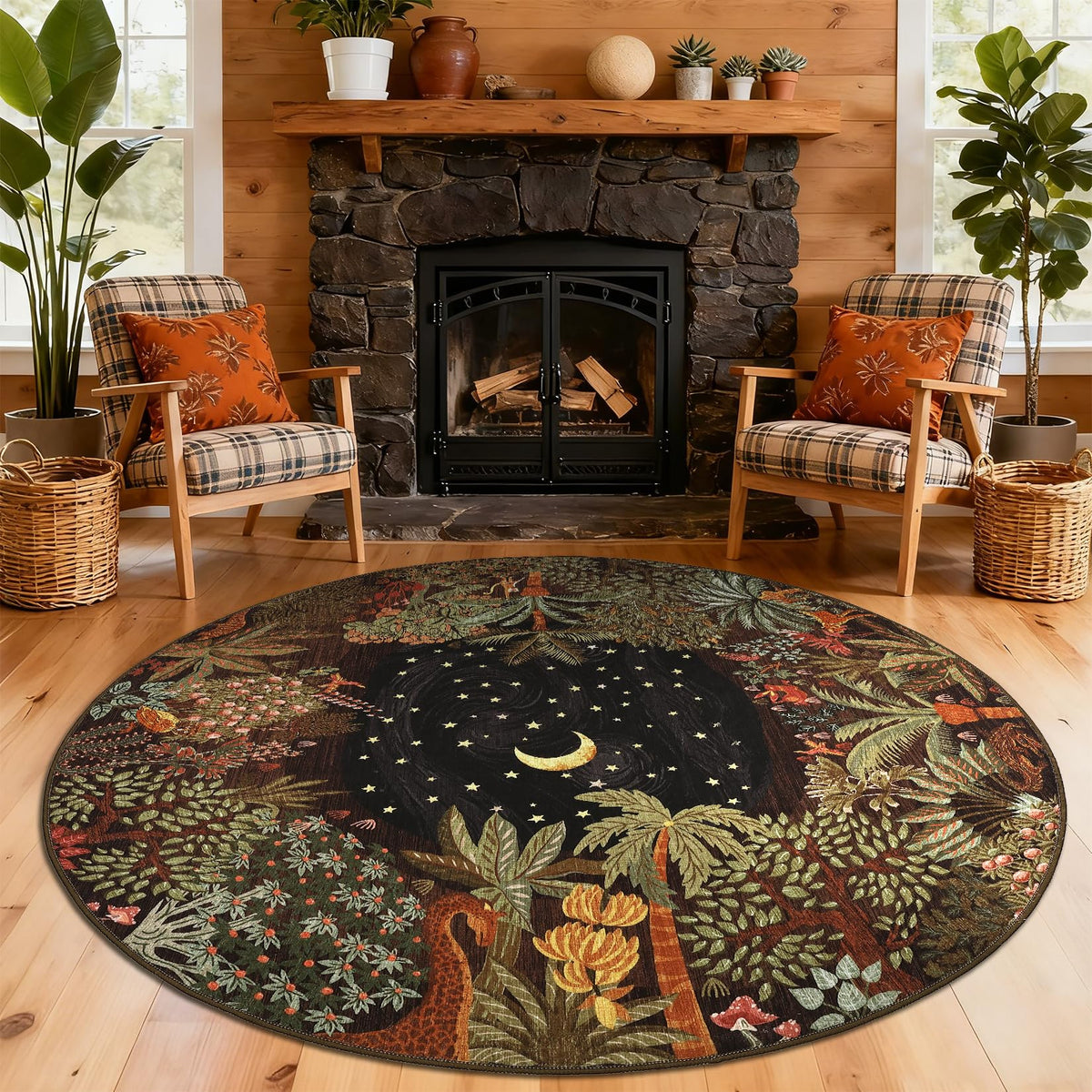 GarveeHome 5x7 Jungle Area Rug Washable Rugs for Living Room Bedroom, Soft Low Pile Non Slip Accent Floor Mat Animal Print Throw Rug Indoor Carpet Dining Room Playroom