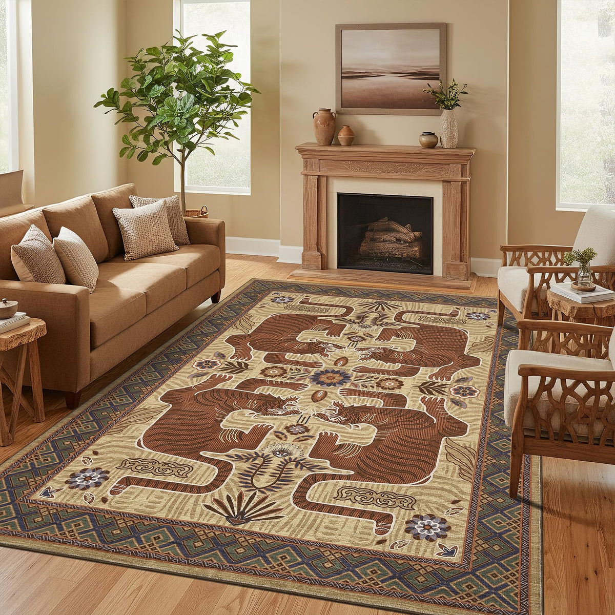 GarveeHome Tiger 8x10 Area Rugs Boho Washable Vintage Non Slip Living Room