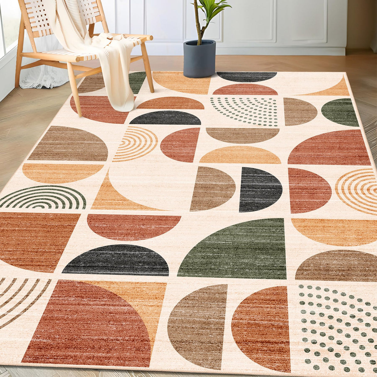 MUJOO 5x7 Area Rugs Washable,Boho Rugs Non Slip Modern Abstract Large