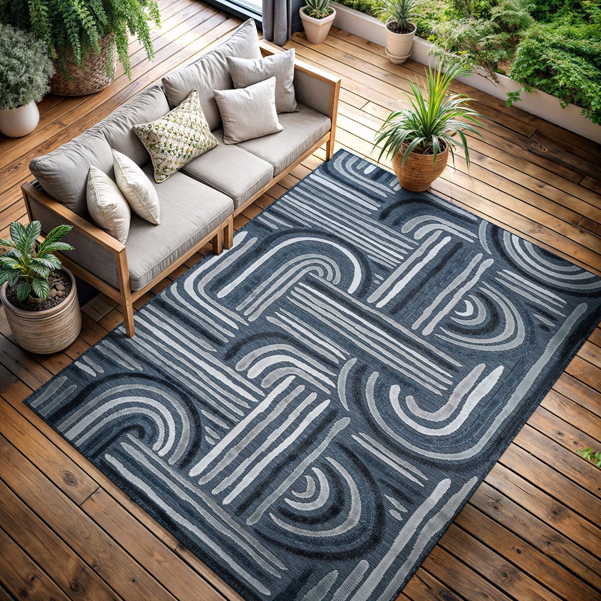 CAMILSON Indoor Outdoor Rug, Multicolor 6x9 Geometric Arch Striped Area Rugs for Patio and Home Areas, Easy-Cleaning Non-Shedding Living Room, Garden and Deck Washable Outside Carpet (6 x 9)